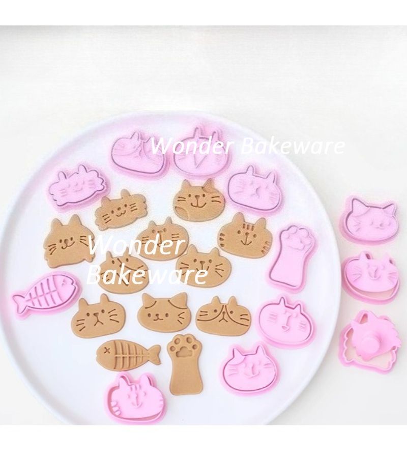 Cat Shaped Cookie Mold With Paw And Fish Bone Design For Fondant Decorating - Image 3