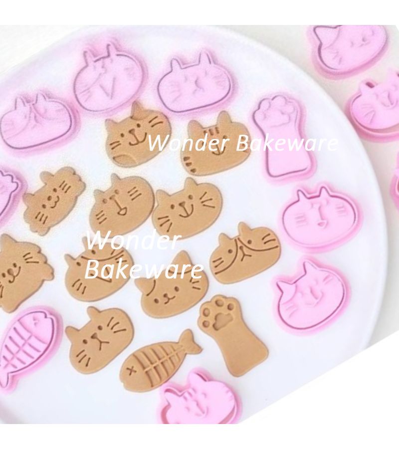 Cat Shaped Cookie Mold With Paw And Fish Bone Design For Fondant Decorating - Image 2