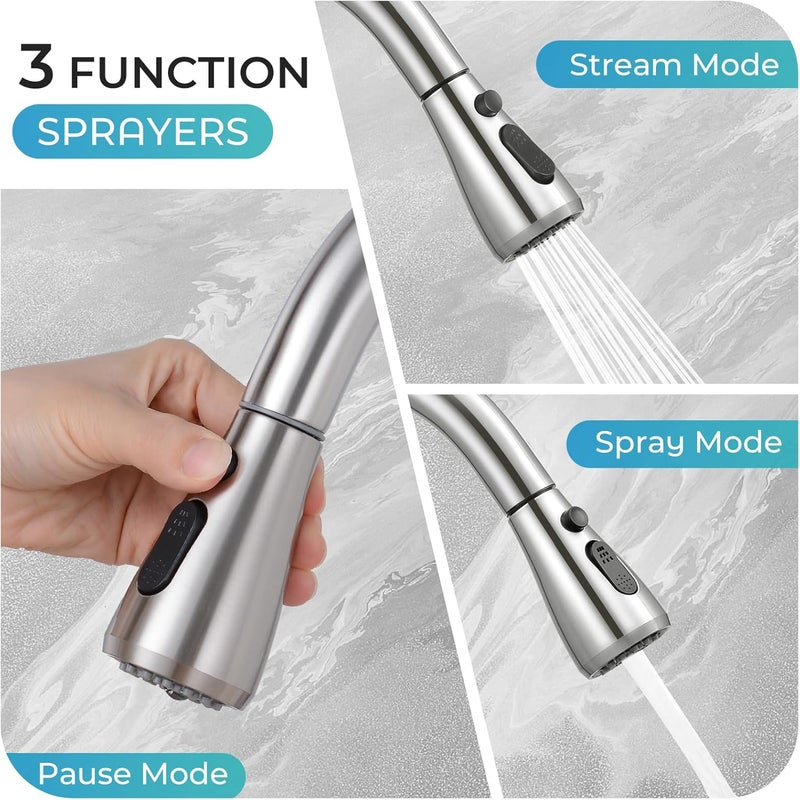 LUFG Kitchen Faucet with Pull Down Sprayer - Brushed Nickel Single Handle Kitchen Faucets, High Arc Stainless Steel Pull Out Kitchen Sink Faucet with Deck for RV Laundry Farmhouse Bar - Image 5