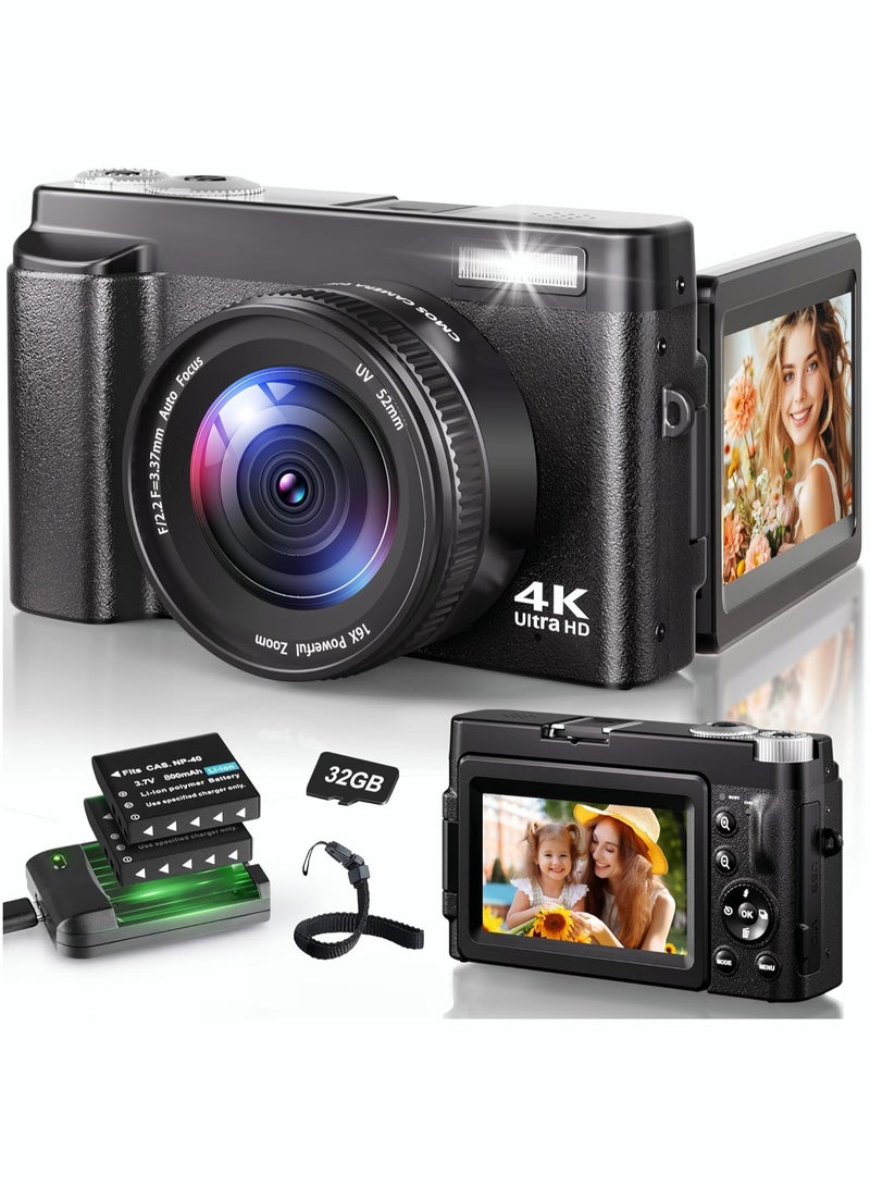 Milatech 4K Digital Camera for Photography, 48MP Autofocus Vlogging Camera for YouTube with 3'' 180°Flip Screen, 16X Digital Zoom Anti-Shake - Image 1