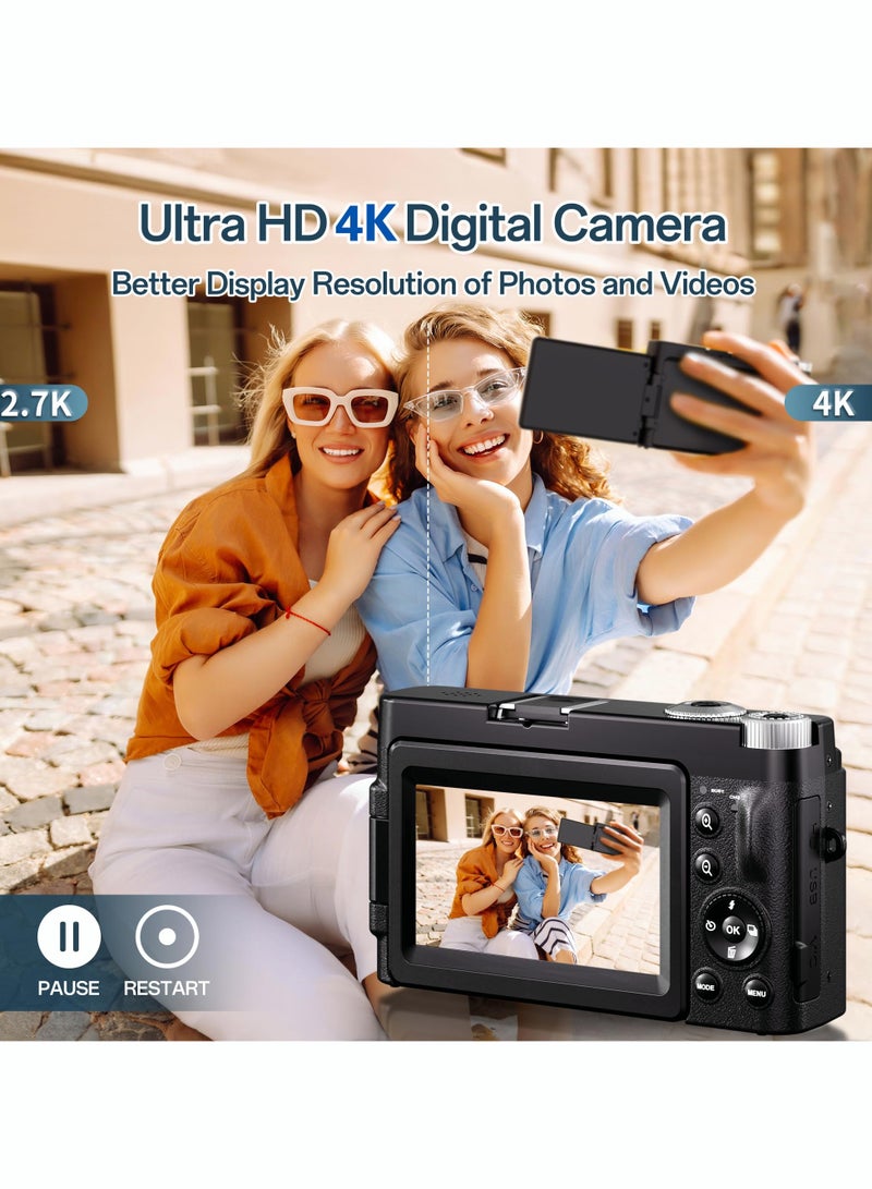 Milatech 4K Digital Camera for Photography, 48MP Autofocus Vlogging Camera for YouTube with 3'' 180°Flip Screen, 16X Digital Zoom Anti-Shake - Image 2