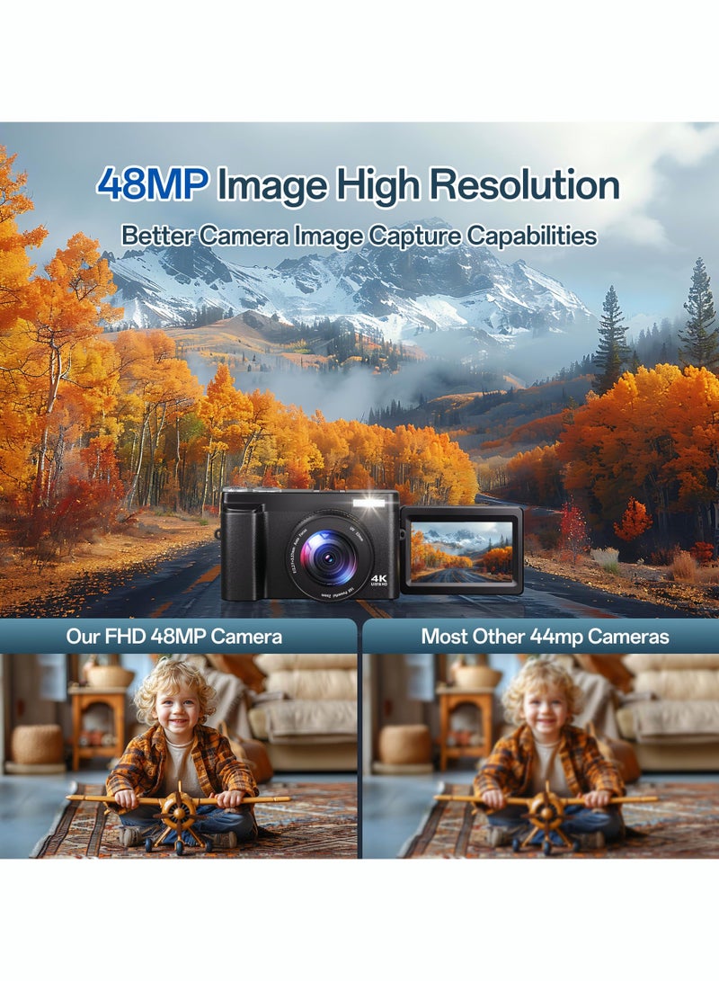 Milatech 4K Digital Camera for Photography, 48MP Autofocus Vlogging Camera for YouTube with 3'' 180°Flip Screen, 16X Digital Zoom Anti-Shake - Image 3