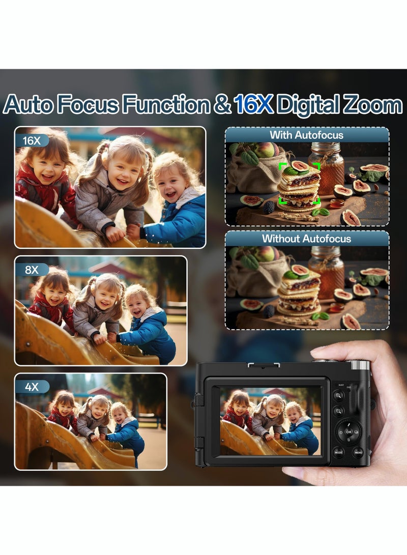 Milatech 4K Digital Camera for Photography, 48MP Autofocus Vlogging Camera for YouTube with 3'' 180°Flip Screen, 16X Digital Zoom Anti-Shake - Image 4