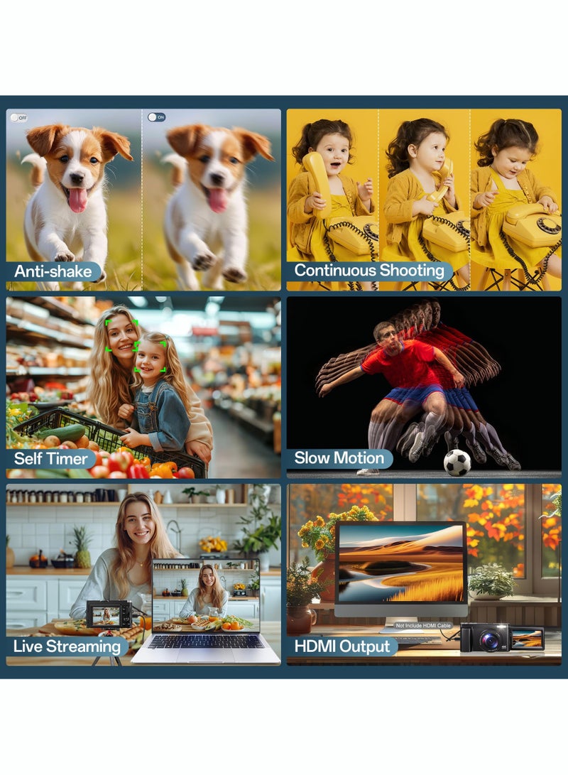 Milatech 4K Digital Camera for Photography, 48MP Autofocus Vlogging Camera for YouTube with 3'' 180°Flip Screen, 16X Digital Zoom Anti-Shake - Image 5