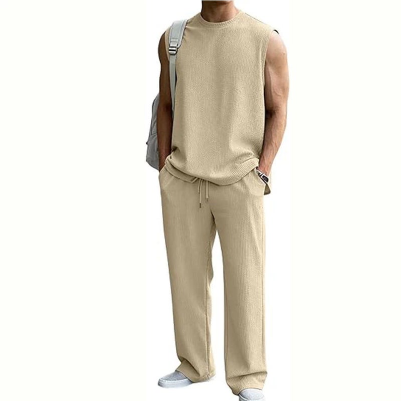 Men's Casual Jacquard Sleeveless Tracksuit Set - Image 1