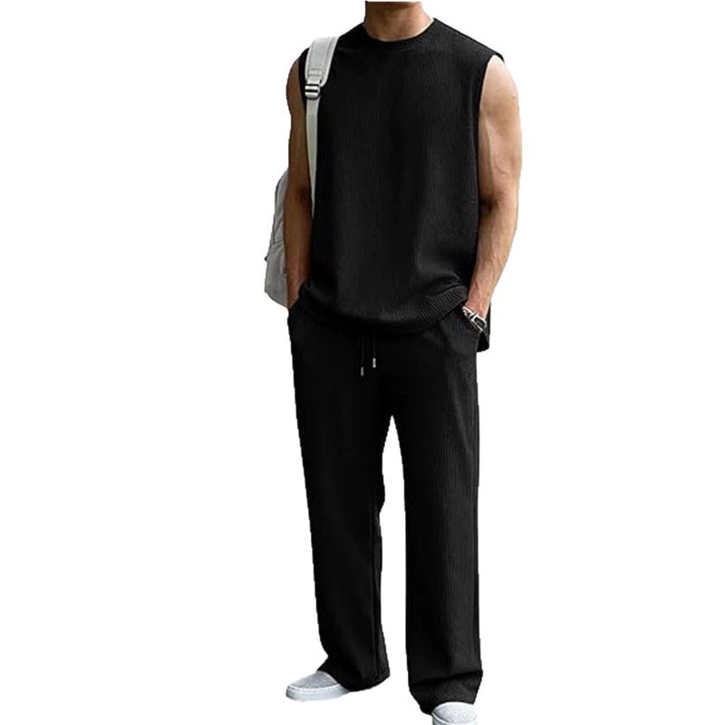 Men's Casual Jacquard Sleeveless Tracksuit Set - Image 5