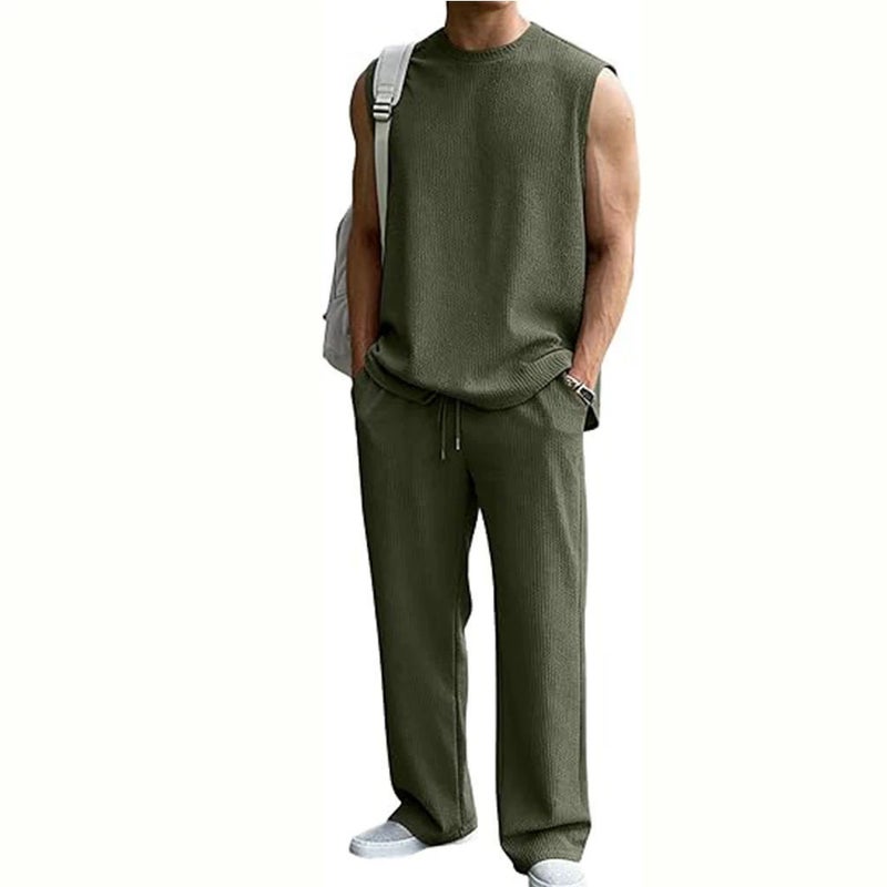 Men's Casual Jacquard Sleeveless Tracksuit Set - Image 2