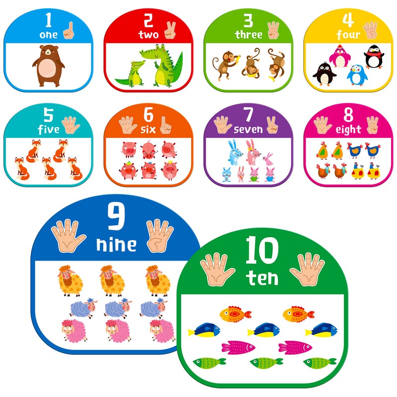 10 PCS Number Posters Numbers Learning Bulletin Board Set School Decoration Supplies Educational Teaching Tool for Toddler Kid Family Classroom 12 x 11