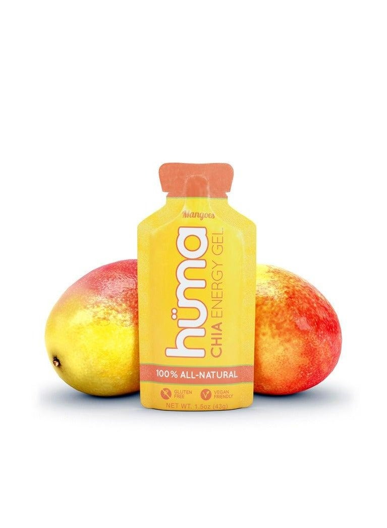 Huma Chia Energy Gel Mangoes 9 count x 43g 21gr Carbs 105mg Sodium 100% All Natural Vegan Gluten Free Caffeine Free No Stomach Problems Great Taste Easy Digestion - Pack of 9 - Image 1