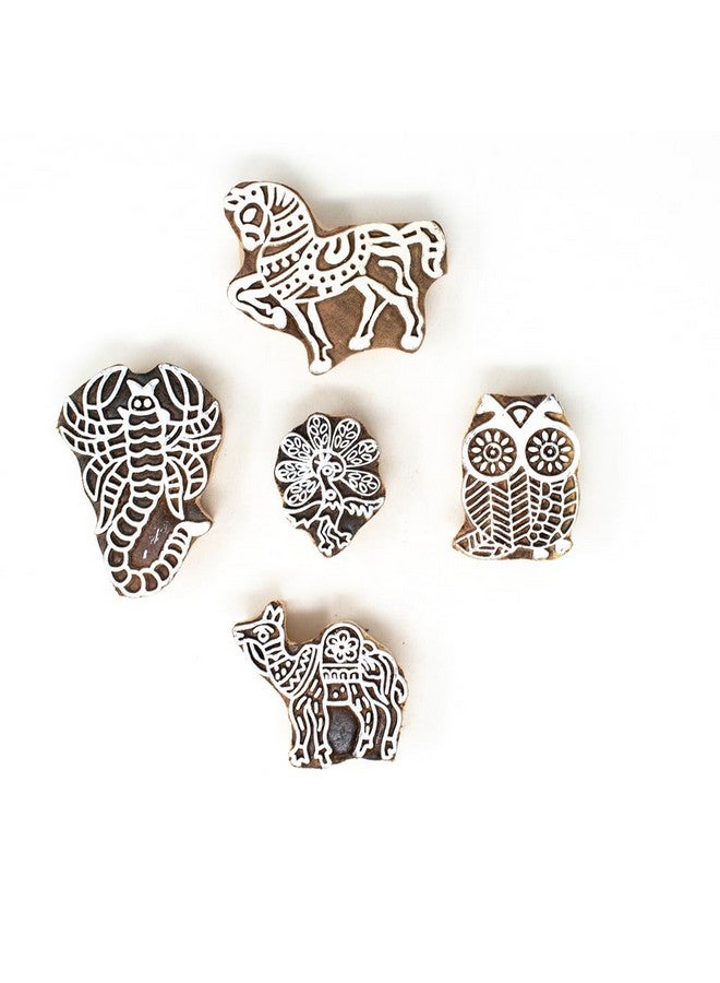 Hashcart | Set of 5 ! Wood Block Stamps - Wooden Blocks for Block Printing Stamp Set, Artistic Shapes Craft Kids Saree Border Fabric Textile Paper Clay Pottery - Image 2