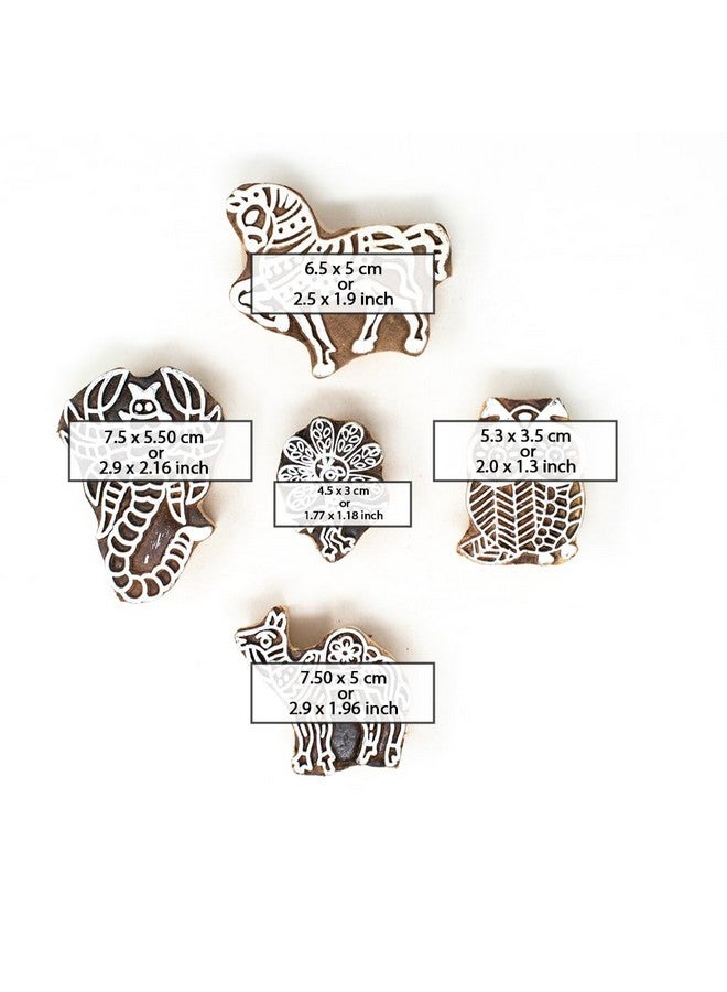 Hashcart | Set of 5 ! Wood Block Stamps - Wooden Blocks for Block Printing Stamp Set, Artistic Shapes Craft Kids Saree Border Fabric Textile Paper Clay Pottery - Image 4