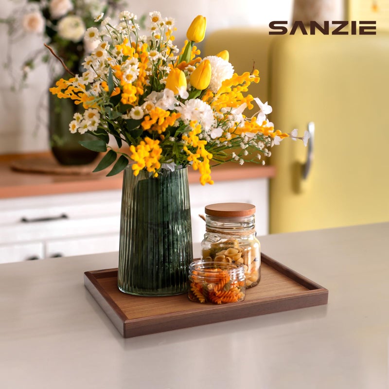 SANZIE Walnut Wooden Tray Desktop Storage Organizer Premium Serving Valet Tray Decorative Tray for Sundries Cosmetics Keys Phone Wallet Cutlery (Walnut Wood) - Image 2