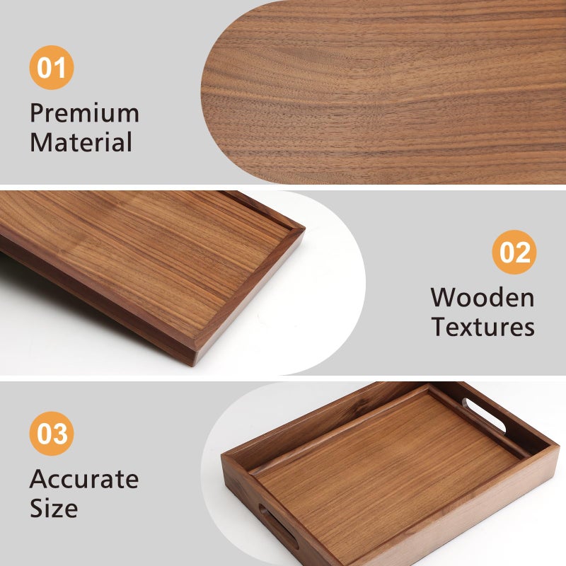 SANZIE Walnut Wooden Tray Desktop Storage Organizer Premium Serving Valet Tray Decorative Tray for Sundries Cosmetics Keys Phone Wallet Cutlery (Walnut Wood) - Image 4