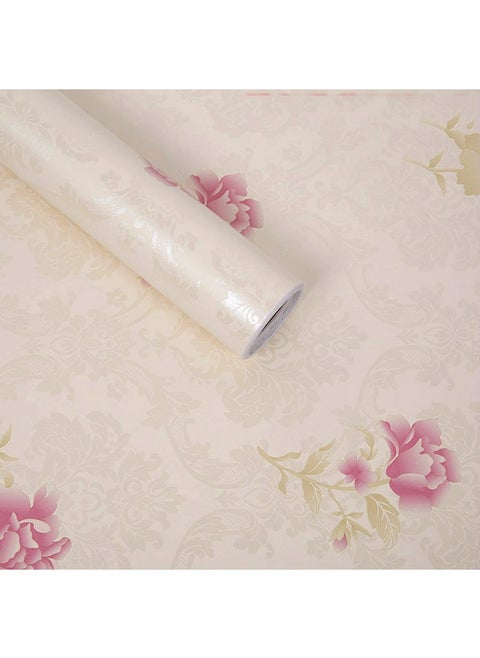 wolpin Wall Stickers Wallpaper for Bedroom Roses (45 x 500 cm) Peony Damask Valentine's Day Decor Love Self Adhesive, Beige