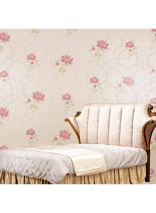 wolpin Wall Stickers Wallpaper for Bedroom Roses (45 x 500 cm) Peony Damask Valentine's Day Decor Love Self Adhesive, Beige