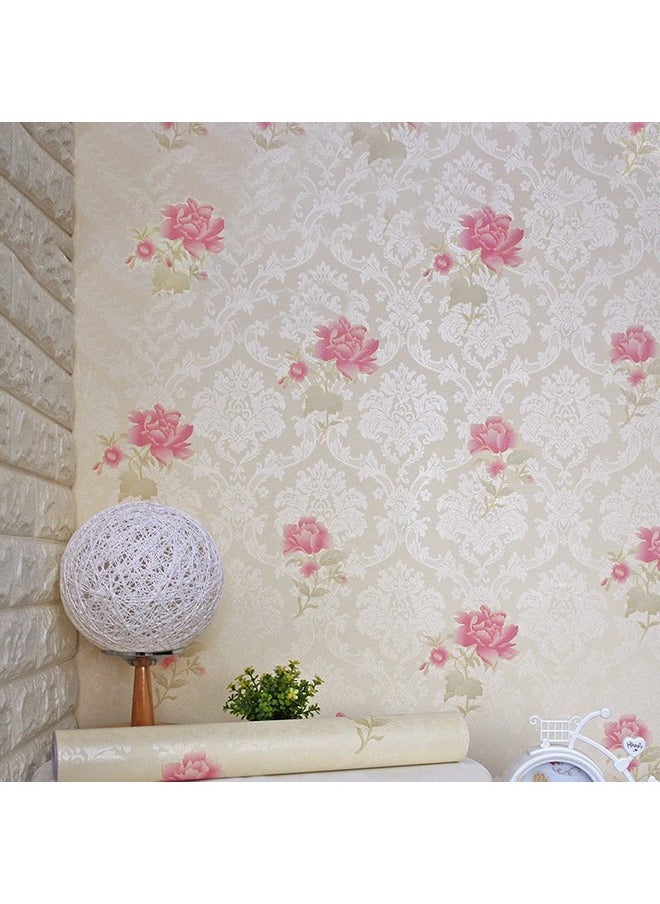 wolpin Wall Stickers Wallpaper for Bedroom Roses (45 x 500 cm) Peony Damask Valentine's Day Decor Love Self Adhesive, Beige