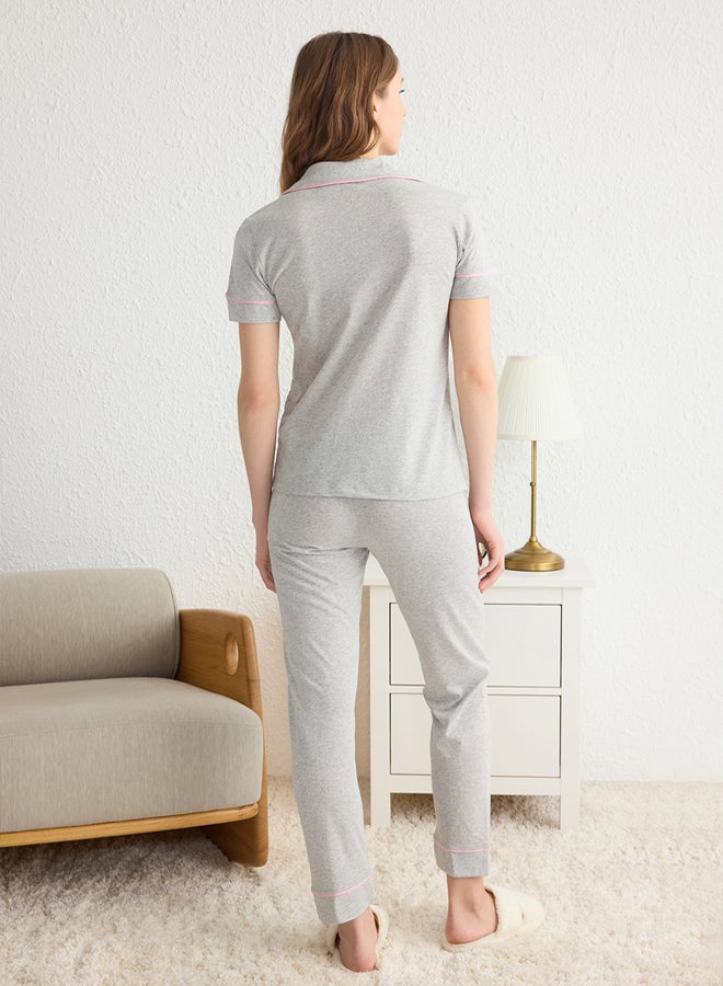 trendyol Gray Cotton Collar Lamb Printed Tight Knitted Pajama Set THMAW22PT0704 - Image 5