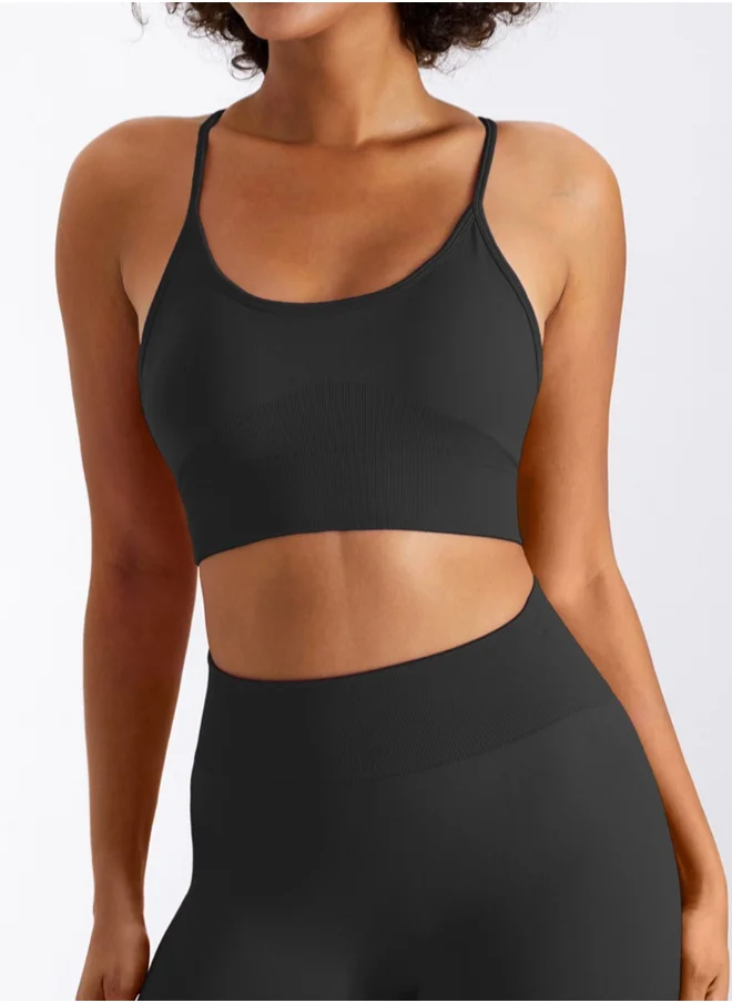 كون.يوغا KAWN YOGA Womens Cross Back Sports Bra - Padded Low Impact Workout Yoga Bra with Removable Built in Bra