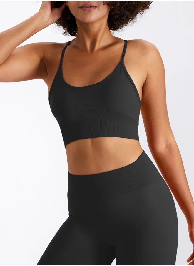 كون.يوغا KAWN YOGA Womens Cross Back Sports Bra - Padded Low Impact Workout Yoga Bra with Removable Built in Bra