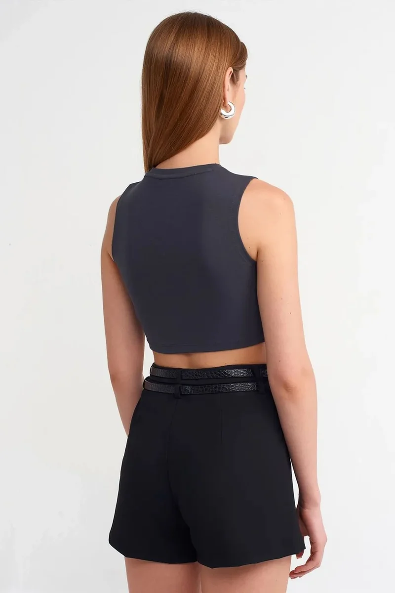 Dilvin Charcoal Grey DILVIN Sleeveless Crop Top In Cotton Jersey for Women | Best Price UAE