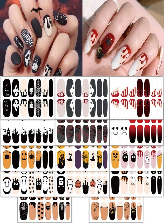TailaiMei 14 Sheets Halloween Nail Wraps Stickers Nail Polish Strips Self-Adhesive Full Wraps with 2 pcs Nail Files for DIY Nail Art Decals (Bleeding Style) - Image 1