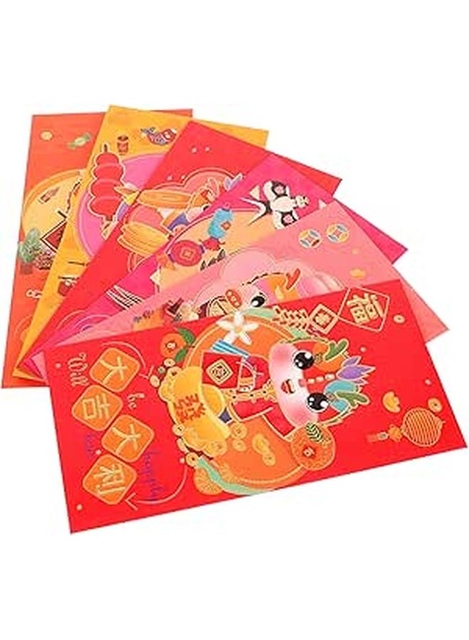 Dragon Printed Chinese Red Envelopes 6pcs Set For Lunar New Year Cash Gifts - Image 1