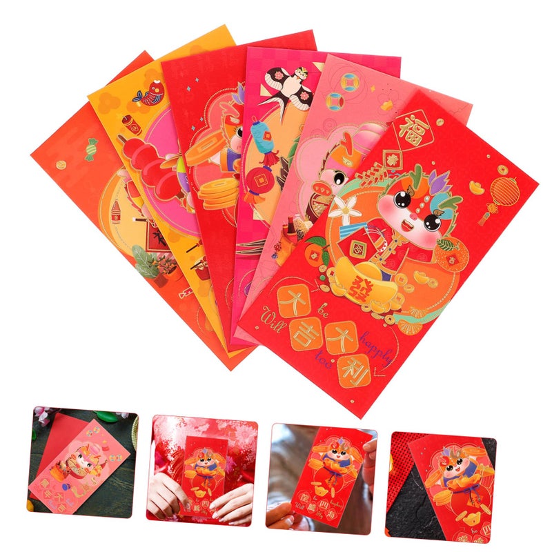 Dragon Printed Chinese Red Envelopes 6pcs Set For Lunar New Year Cash Gifts - Image 4