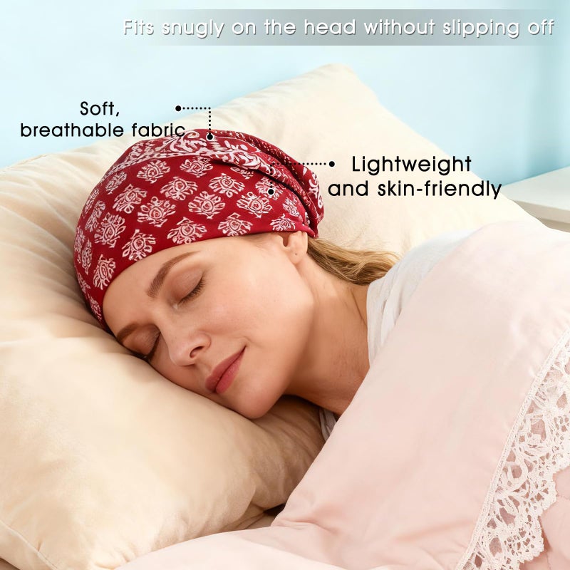 Bohend Bohemian Beanie Hats Headwear Cap Stretch Non Slip Sleep Turbans Hats for Women Men Close top Head Covering (3 Pack) (Cashew Flower Style) Multicolor - Image 2