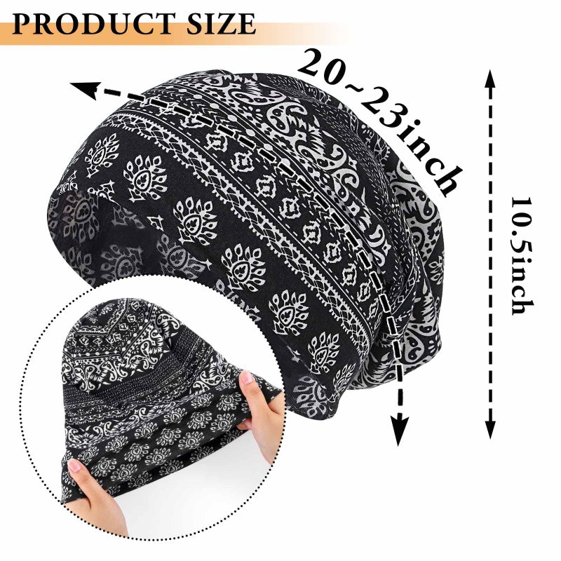 Bohend Bohemian Beanie Hats Headwear Cap Stretch Non Slip Sleep Turbans Hats for Women Men Close top Head Covering (3 Pack) (Cashew Flower Style) Multicolor - Image 5