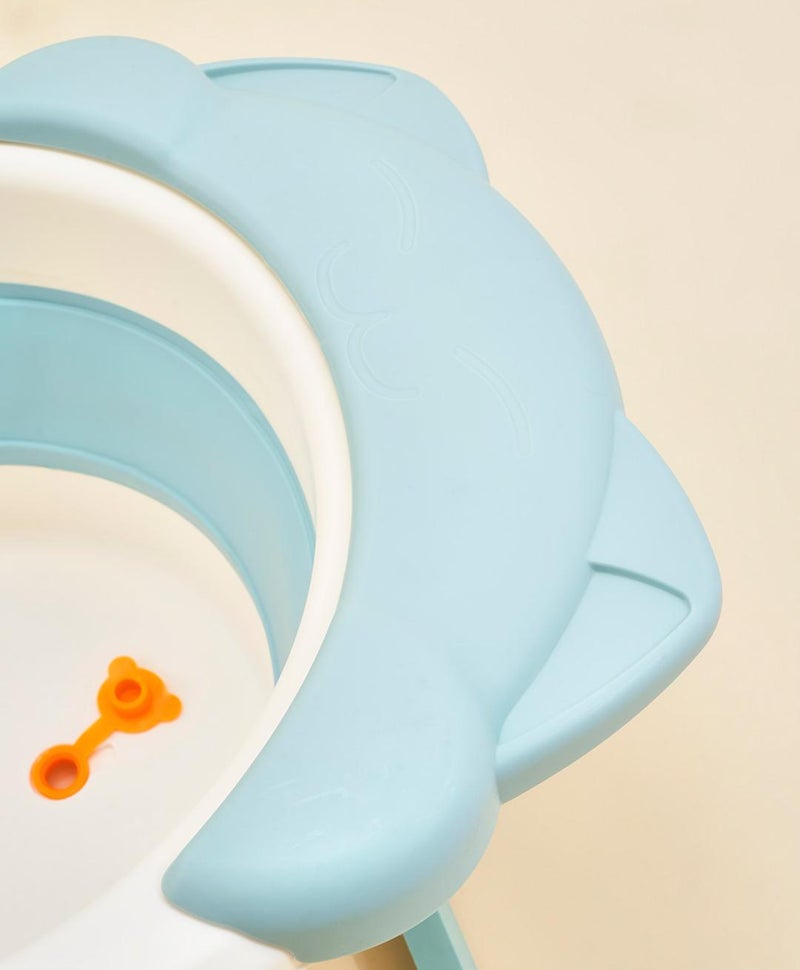 Fab N Funky Kitten Face Printed Bath Tub with Drain Plug, Foldable Design, Non-Slip Gasket, 0 Months+, 86 x 49.5 x 23cm (Unfolded) - Blue - Image 3