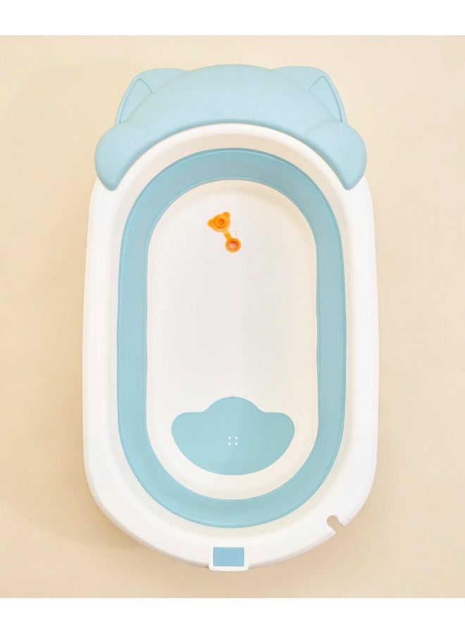 Fab N Funky Kitten Face Printed Bath Tub with Drain Plug, Foldable Design, Non-Slip Gasket, 0 Months+, 86 x 49.5 x 23cm (Unfolded) - Blue - Image 5