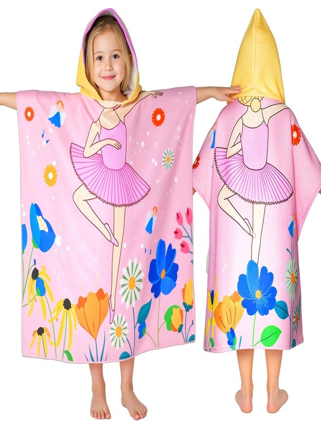 Ythuil Ballet Hooded Towels for Kids, with Backpack, Kids Beach Towel 30"x 25" for 3-10 Years, Ballet Gifts for Girls, Toddler Swim Cover Up & Bath Robe for Beach Pool, Soft Microfiber - Image 1