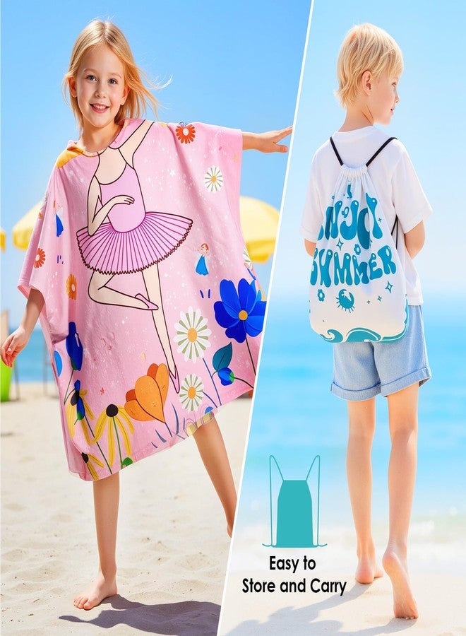 Ythuil Ballet Hooded Towels for Kids, with Backpack, Kids Beach Towel 30"x 25" for 3-10 Years, Ballet Gifts for Girls, Toddler Swim Cover Up & Bath Robe for Beach Pool, Soft Microfiber - Image 4