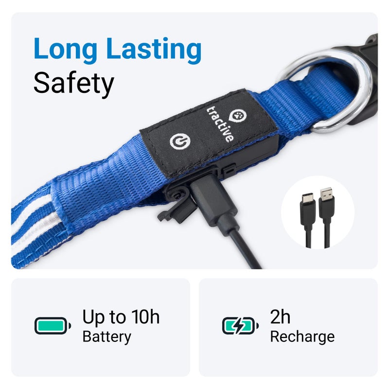 Tractive LED Light Up Dog Collar USB Rechargeable Waterproof (Blue), Large - Image 5
