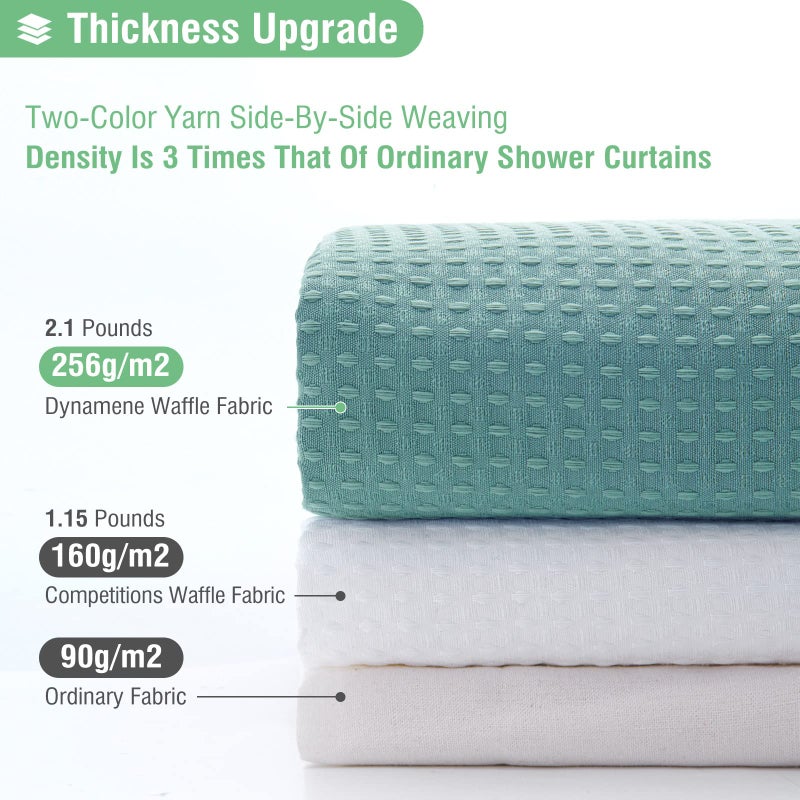 Dynamene Teal Fabric Shower Curtain for Bathroom - Waffle Weave Heavy Duty Cloth   256GSM Hotel Luxury Weighted Polyester Bath Curtain Set with 12 Plastic Hooks 72x72  Teal/Turquoise - Image 3