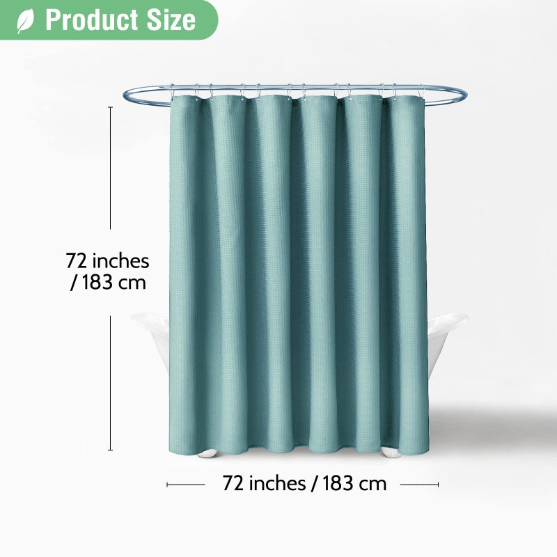 Dynamene Teal Fabric Shower Curtain for Bathroom - Waffle Weave Heavy Duty Cloth   256GSM Hotel Luxury Weighted Polyester Bath Curtain Set with 12 Plastic Hooks 72x72  Teal/Turquoise - Image 5
