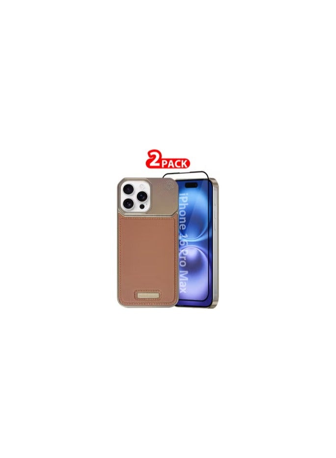 CATANES iPhone 16 Pro Max 2 Pack Case Leather Metal Design, Slim Lightweight Minimalist Cover,1 Case 1 Screen Protector - Image 1