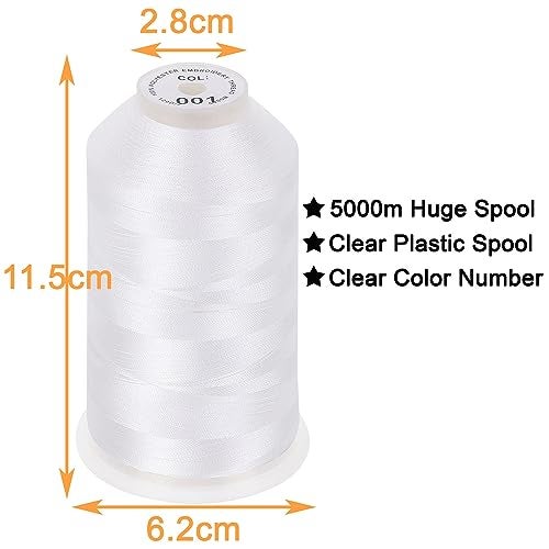 New brothread - Single Huge Spool 5000M Each Polyester Embroidery Machine Thread 40WT for Commercial and Domestic Machines - White - Image 2