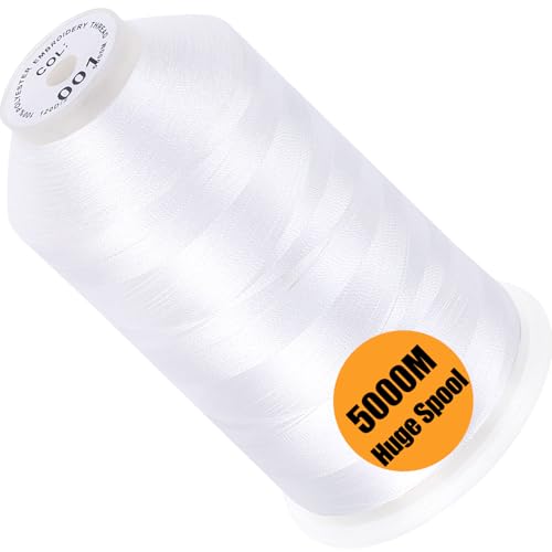 New brothread - Single Huge Spool 5000M Each Polyester Embroidery Machine Thread 40WT for Commercial and Domestic Machines - White - Image 1