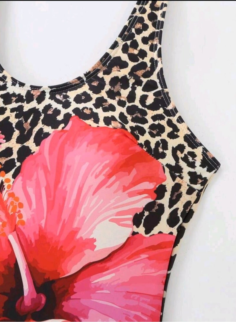 Shein Swim LushoireSHEIN Elegant Animal Print And Floral Pattern Loose Shoulder Strap One-Piece Swimsuit  - Image 3
