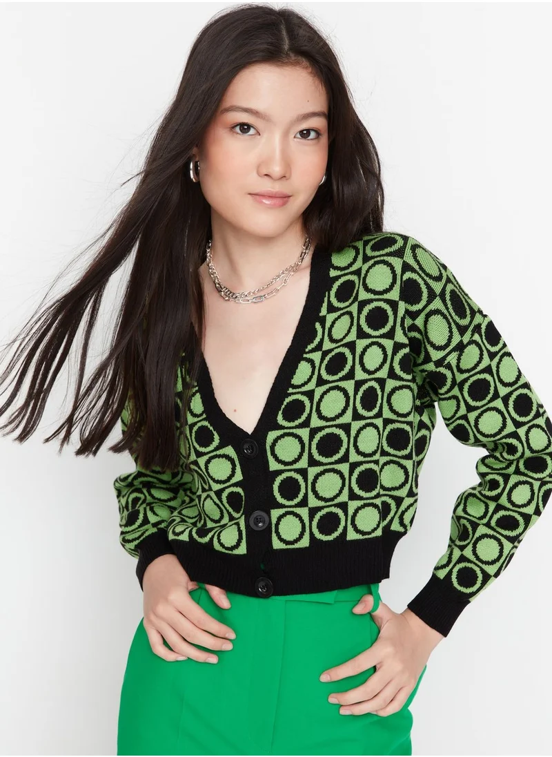 trendyol Printed Crop Cardigan