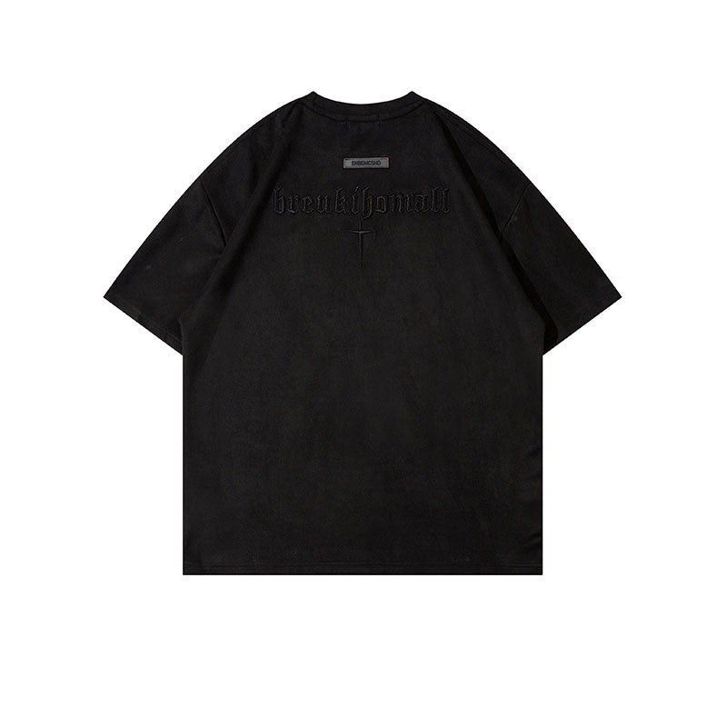 Vintage Trendy Brand Retro Letter Embroidered Buckskin Short-Sleeved T-Shirt Men'S American Hiphop Loose Half-Sleeved T-Shirt - Image 5