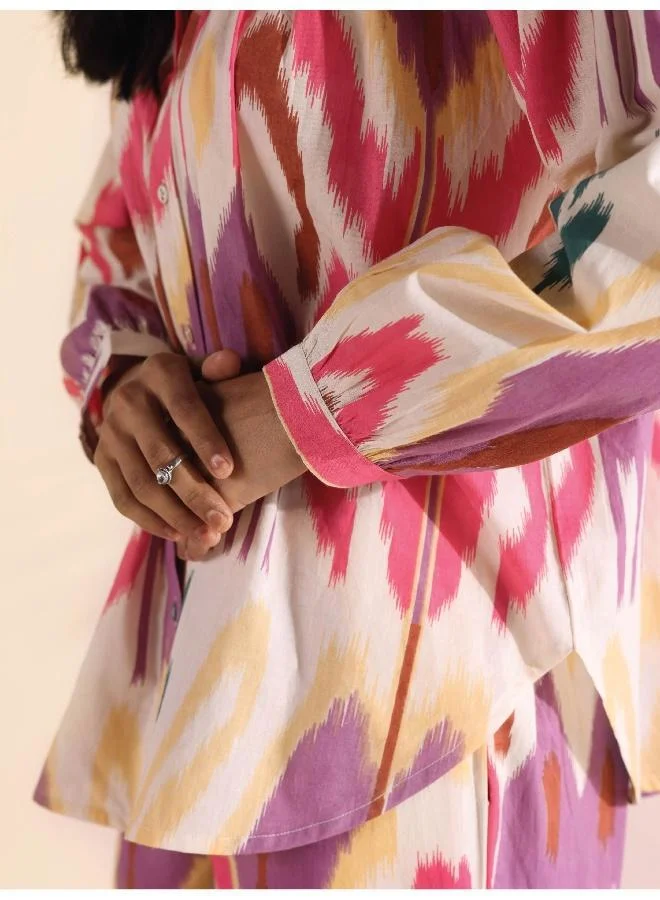 ترو برونز trueBrowns Pink Cotton Ikat Shirt Co-ord Set