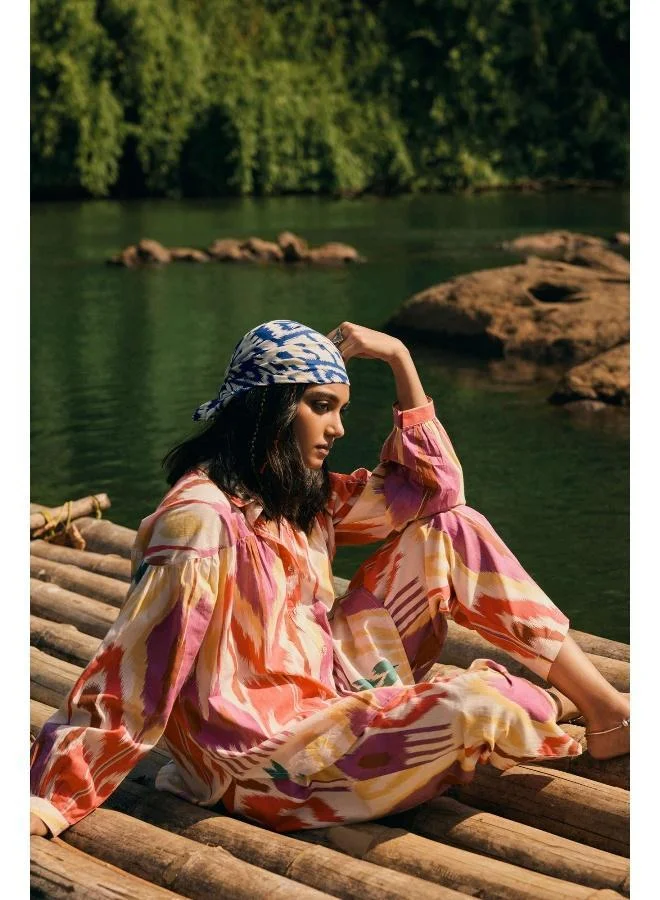 ترو برونز trueBrowns Pink Cotton Ikat Shirt Co-ord Set