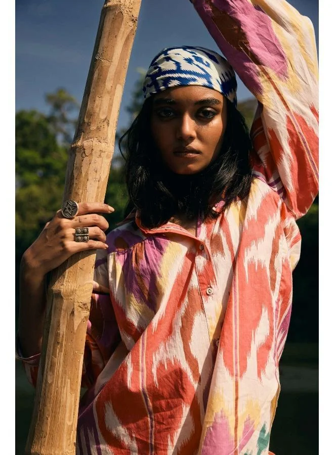 ترو برونز trueBrowns Pink Cotton Ikat Shirt Co-ord Set
