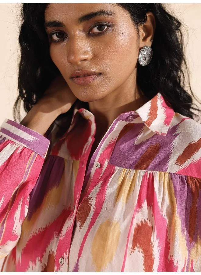 ترو برونز trueBrowns Pink Cotton Ikat Shirt Co-ord Set
