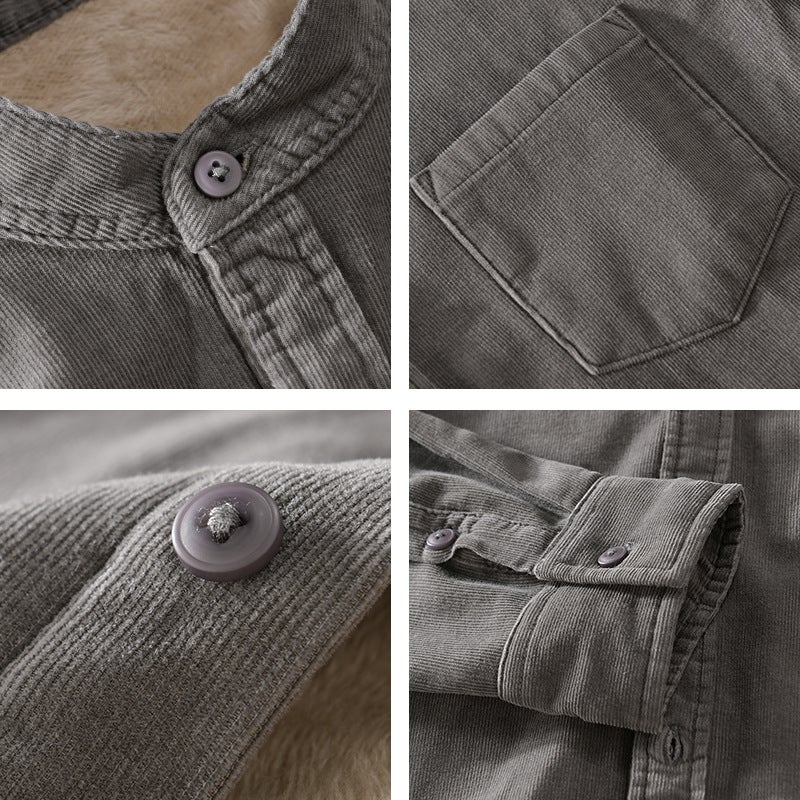 Winter corduroy fleece-lined thickened mens thermal shirt mens long sleeve handsome youth solid color shirt jacket 9433 Lake Blue - Image 4