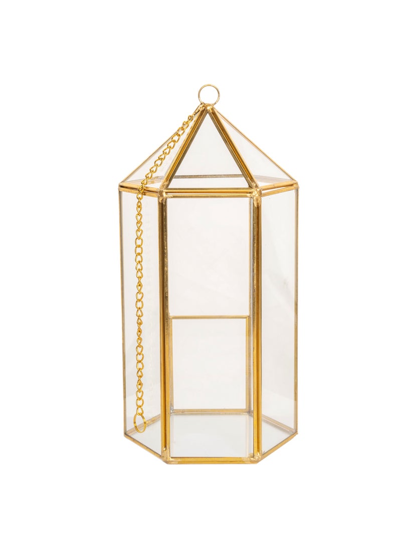 Gulf Flowers Gulf Flowers Glass Florarium – Gold Geometric Terrarium (D12cm x H25cm) for Succulents, Air Plants & Modern Home or Office Decor 