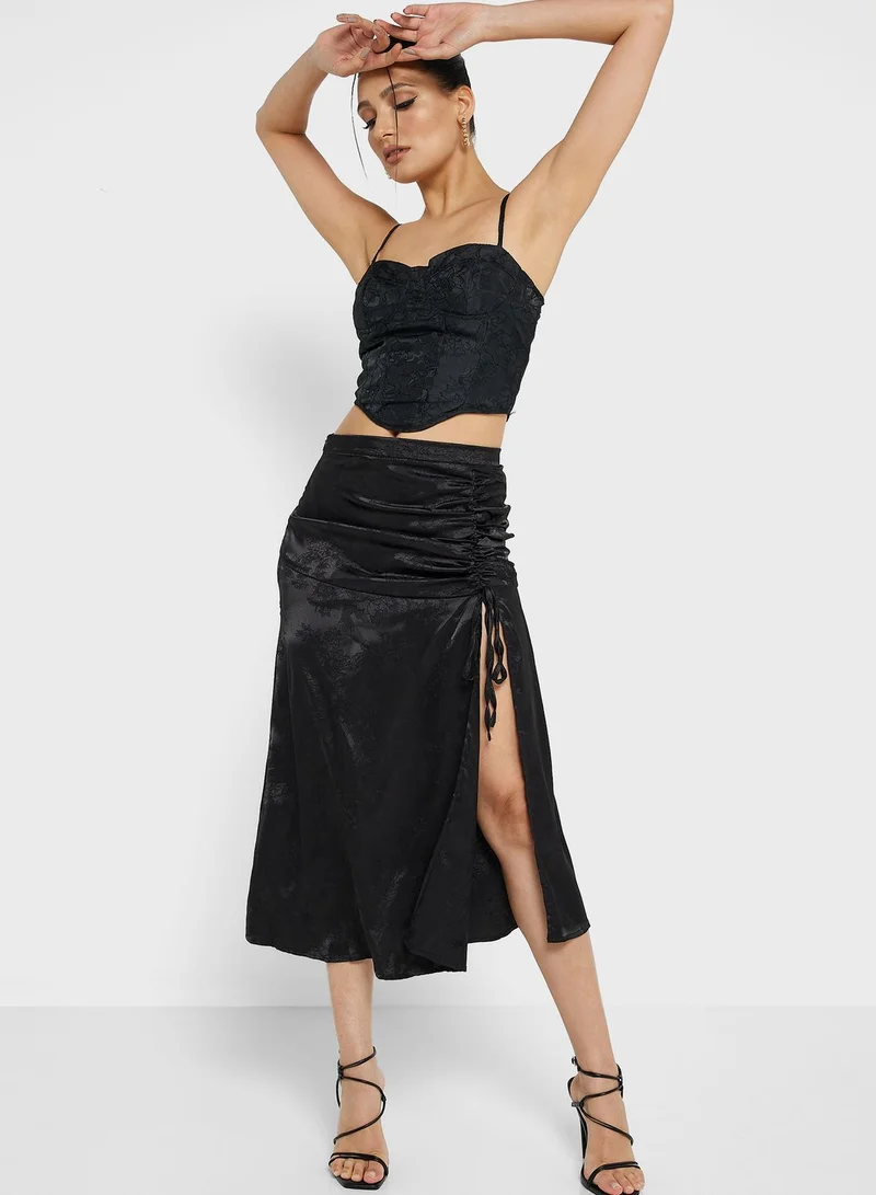 Ginger Ruched Jacquard Skirt With Slit