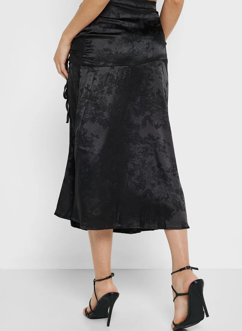 Ginger Ruched Jacquard Skirt With Slit